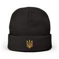 Embroidered Trident Knit Beanie — Ukrainian Tryzub Winter Hat