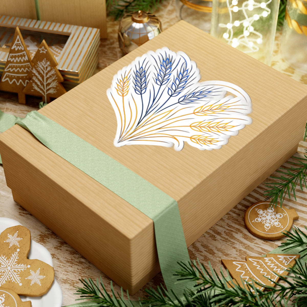 Wheat Heart Kiss-Cut Sticker — Rustic Floral Laptop Decal